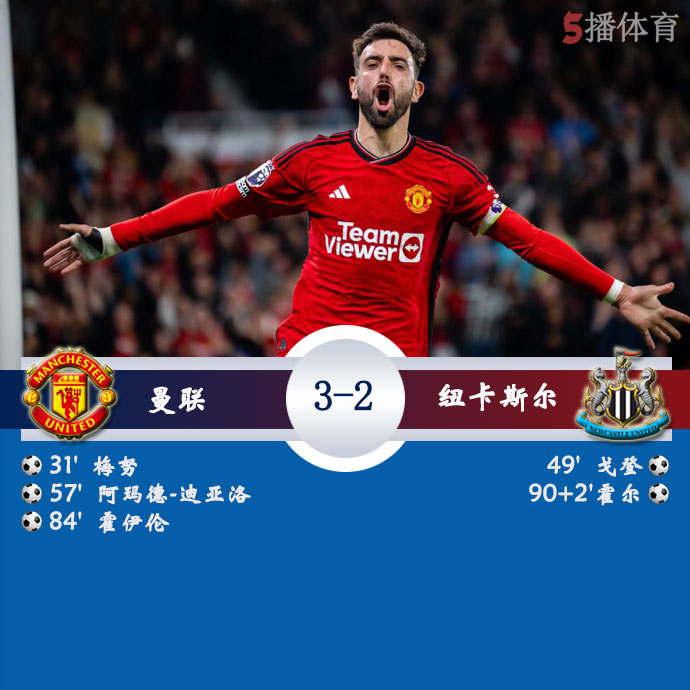 曼联  3 - 2  纽卡斯尔