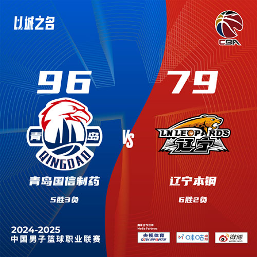 青岛  96 - 79  辽宁 